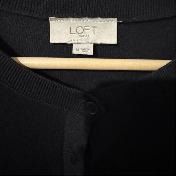 Loft Black Button-Up Cardigan Sweater Women’s Size Medium Cotton - Picture 3 of 4